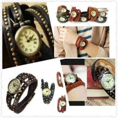 Кожена Ретро Дамска гривна часовник Vintage стил