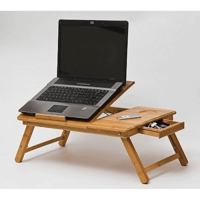 Бамбукова маса за лаптоп с вградени охладители, 50 х 30см