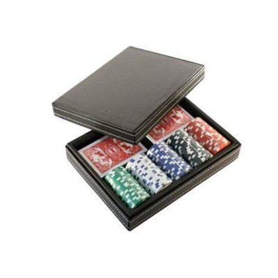 Покер комплект с 100 чипа и две тестета карти + луксозна кожена кутия