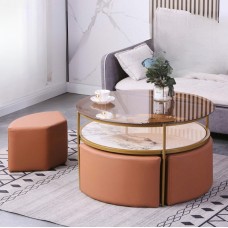 Комплект от четири табуретки и холна маса със стъклен плот