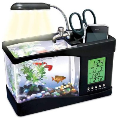 Органайзер за бюро с часовник и LED аквариум с лампа