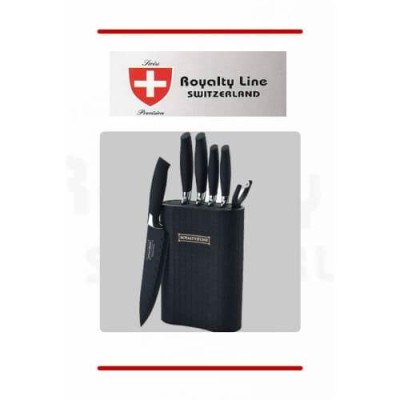 Стилен черен комплект ножове със стойка и белачка на Royalty Line