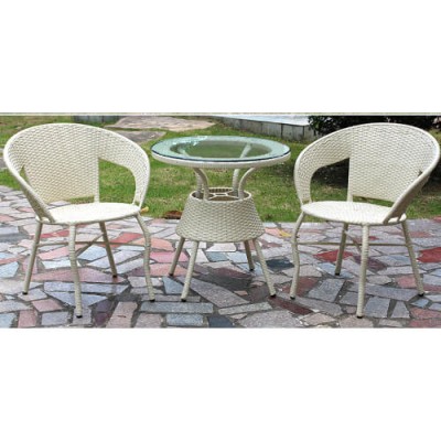 Кръгла маса ратан в бял цвят с 4 стола