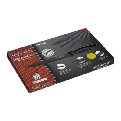 Комплект кухненски ножове и белачка Royalty Line RL-CB5 Line в стилен черен цвят