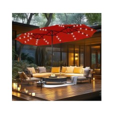 Градински чадър 2.7*4.6 метра, LED светлини, червен