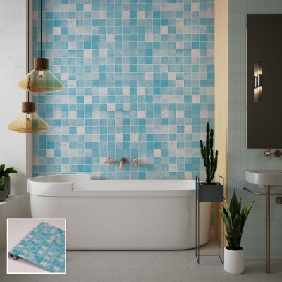 Винилов тапет синя мозайка C-2026-2, 10м х 45см, самозалепващ