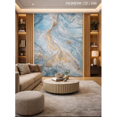 Интериорен панел тип мрамор, 3D син цвят, 122 х 244см