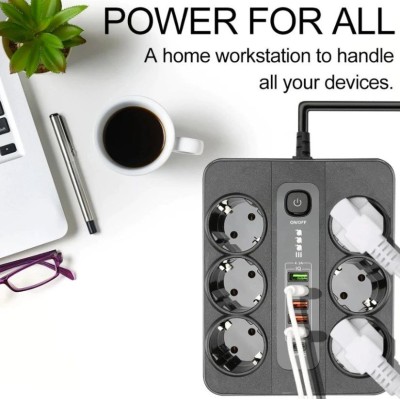Разклонител за контакт BKL-11EU 220V, 6 гнезда, 5 х USB, 1 х TypeC, Fast charge, 2 метра