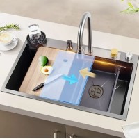 Кухненска мивка 75*46см Мулти 4, Black Nano, LED, термостат, водопад Кухненска мивка 75*46см Мулти 4, Black Nano, LED, термостат, водопад