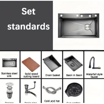 Кухненска мивка 75*46см Мулти 4, Black Nano, LED, термостат, водопад