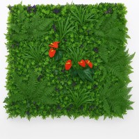 Декоративна изкуствена зелена стена с растения и цветя E005| 100 х 100 см| Red Paml