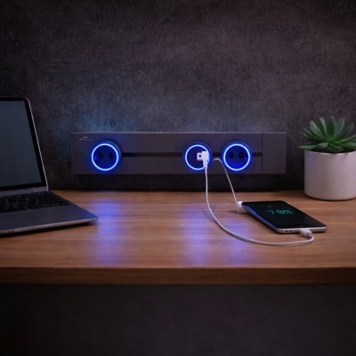 Модулен релсов контакт ,Led мобилни ключове, USB A+C, 8000W, сив цвят