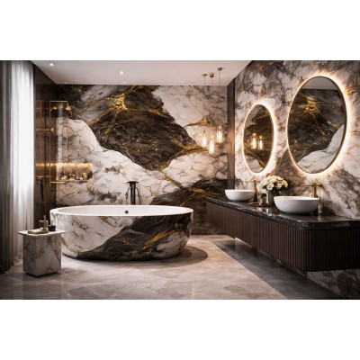 Мраморен 3D самозалепващ ролков панел 90599D5, 3м*1.2м