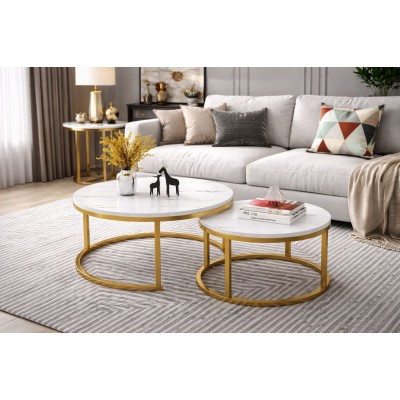 Комплект 2 броя холни маси Ника|мраморен плот|златна основа