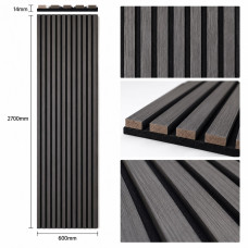Акустичен стенен 3D панел Brown Oak 14| дърво| 270*60см*14мм| тъмно сив