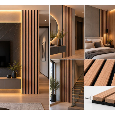 Акустичен стенен 3D панел Red Pine A18| дърво| 270*60см*14мм