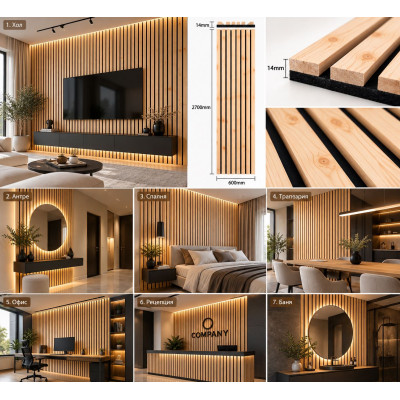 Акустичен стенен 3D панел Cedar 013| дърво| 270*60см*14мм