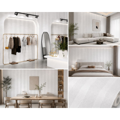Самозалепващ 3D pvc стенен панел CC2001| Травертин бял цвят| 300x60см ролков