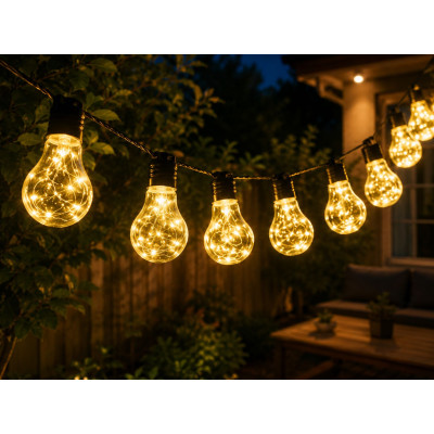 Соларни ретро led крушки 10 броя|3.8м кабел|различни режими на светене Соларни ретро led крушки 10 броя|3.8м кабел|различни режими на светене