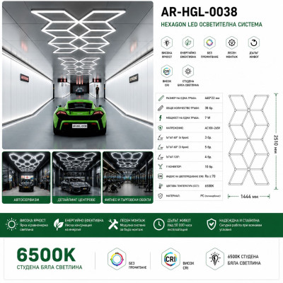 LED Хексагонално oсветление AR-HGL-0038 – 6500K, 1444 × 2510 мм