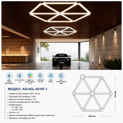 LED Хексагонално осветление AR-HGL-0016F-1 – 6500K, 990*890 мм LED Хексагонално осветление AR-HGL-0016F-1 – 6500K, 990*890 мм