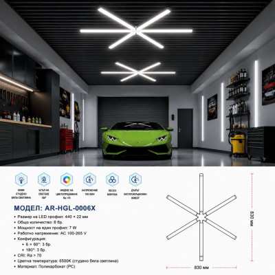 LED линейно осветление AR-HGL-0006X – 6500K, 830*950 мм LED линейно осветление AR-HGL-0006X – 6500K, 830*950 мм