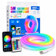 Smart RGB LED неонова лента 5м|приложение и дистанционно|USB 5V