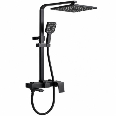 Душ система AQUA BLACK ON-8 с тропически душ, смесител и ръчен душ – черен мат
