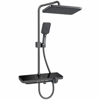 Душ система AQUA BLACK ON-10 с тропически душ, смесител и ръчен душ – черен мат