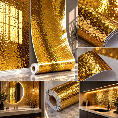Самозалепващ релефен ролков панел Ripples-6 Gold|2.8м*60см*2.5мм