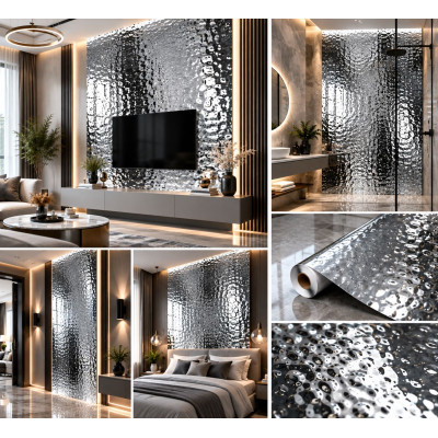 Самозалепващ релефен ролков панел Ripples-11 Silver|2.8м*60см*2.5мм