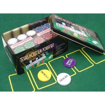 Покер комплект с 200 чипа, две тестета карти и покривка за Blackjack